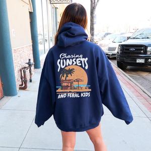 Chasing Sunsets & Feral Kids Back Hoodie