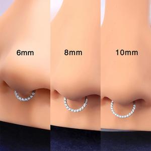 Oufer 16G CZ Front Face Hinged Segment Septum Daith Piercing Hoop Ring 316L Stainless Steel Inner Dimater 6mm 7mm 8mm 9mm 10mm