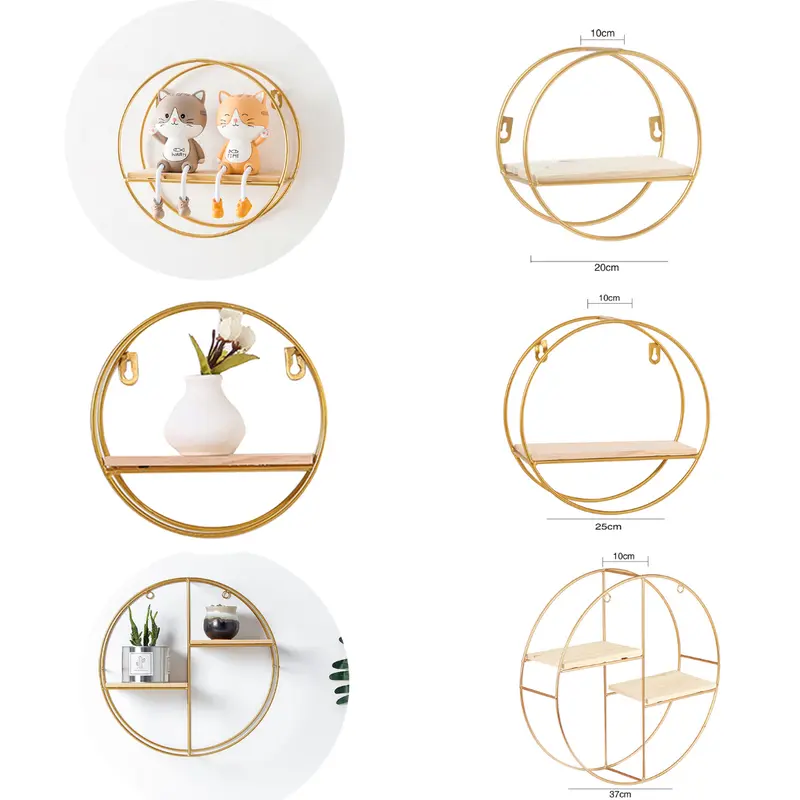 Livingandhome Gold Wall Shelf Circle Shape – Space-Saving Metal Storage Rack for Keys, Plants, Décor 5