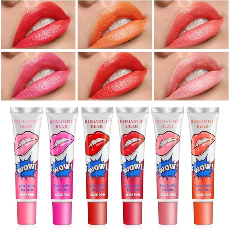 Peel Off Lip Stain, 6 Pcs Tattoo Magic Color Lip Gloss Sets, Easy Peel Off Lipgloss Set, Long Lasting Peel Off Lipstick Kit, Waterproof Peel Off Lip Tint Cosmetic Gift Set For Girls Makeup Glossy