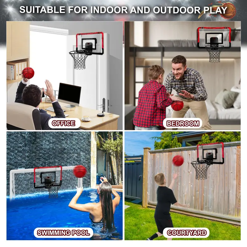 YIMORE Basketball Hoop for Kids Automatic Scoring Indoor Basketball Hoop, Mini Basketball Hoop Wall Mounted with 3 Balls Toy for Girls Boys Age 5 6 7 8 9 10 (red) 1
