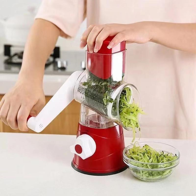 Rotary Cheese Grater - Vegetable Slicer with 3 Interchangeable Stainless Steel Drum Blades, Effortless Slicing and Dicing, 3-in-1 Handheld Vegetable Choppe for Cheese, Vegetables and Nuts Kitchen Utensils 6