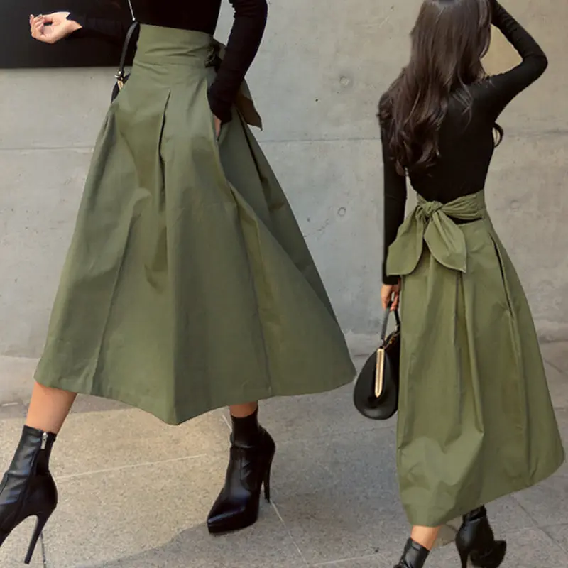 Zayra Rose Skirt  Spring And Autumn A- Line Umbrella Skirt Super Popular Bow Large Swing Skirt Slim Waist Long