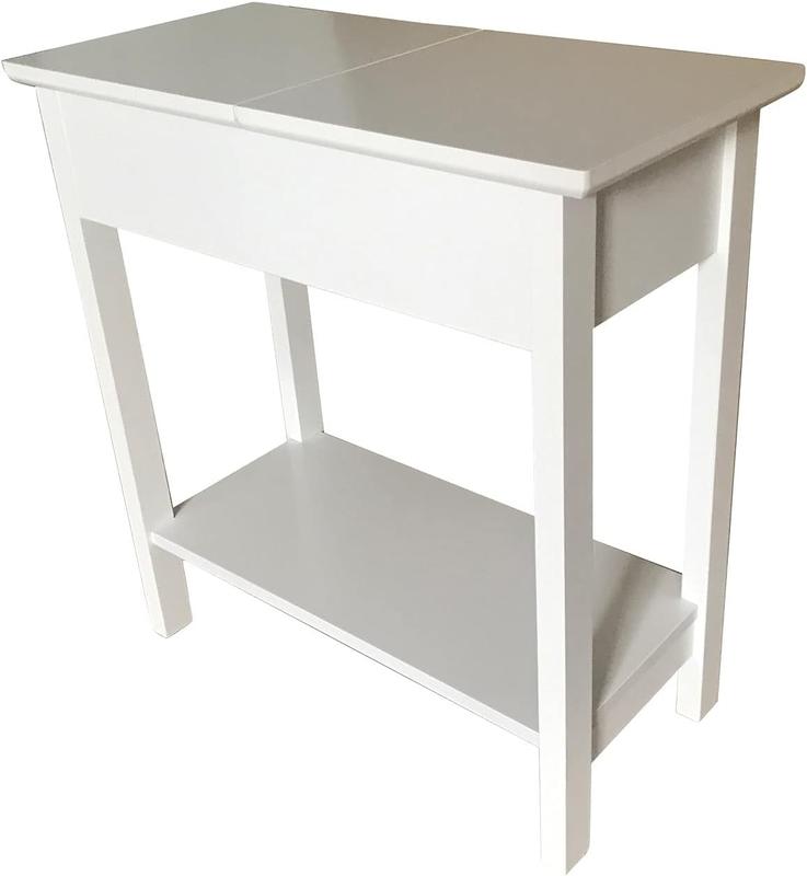 Wooden Narrow Flip Top Sofa Bed Side End Table Night Stand With Storage Shelf White 2