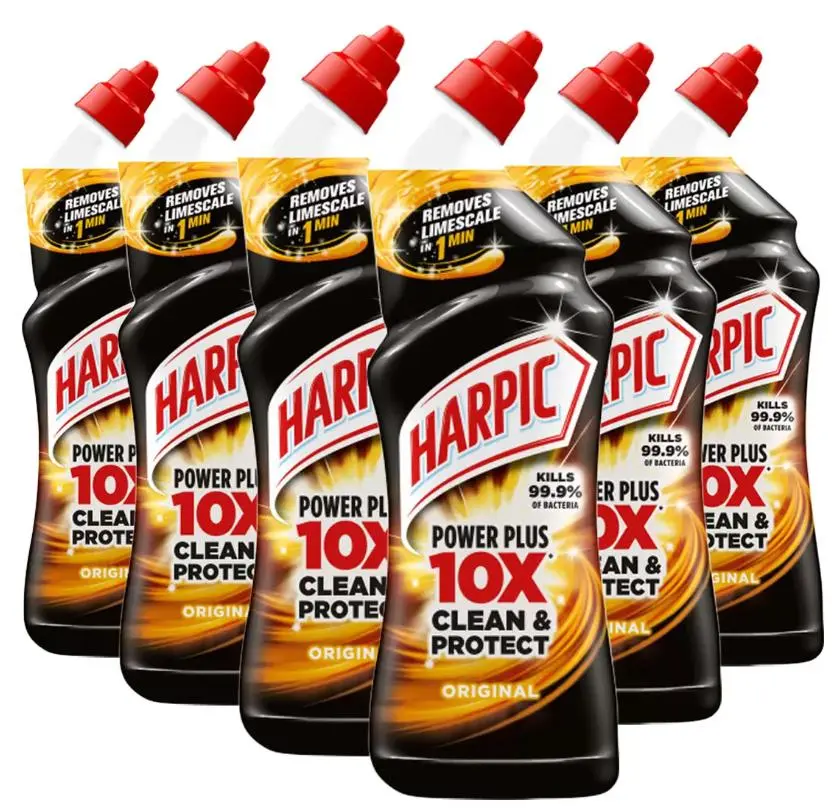 Harpic Power Plus Toilet Cleaner, 6 x 750ml - Kills Germs and Removes Limescale