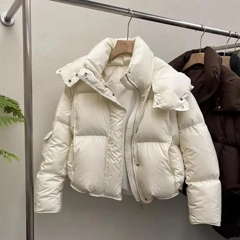 Women Puffer Jacket Winter Warm Thick Long Sleeve Oversized Hooded Short Parkas Mujer Female Solid Loose Crop Coat Outwear Womenswear Tops Underwear Lady