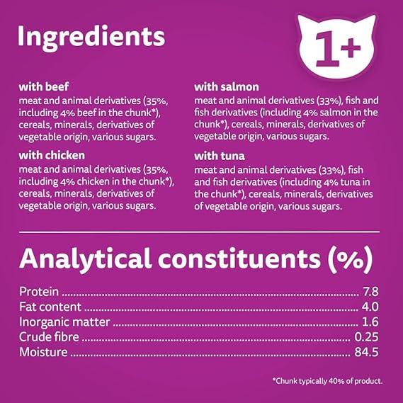 Whiskas 1+ Adult Mixed Selection in Jelly 84 Pouches, Adult Wet Cat Food, Megapack (84 x 85 g) 1
