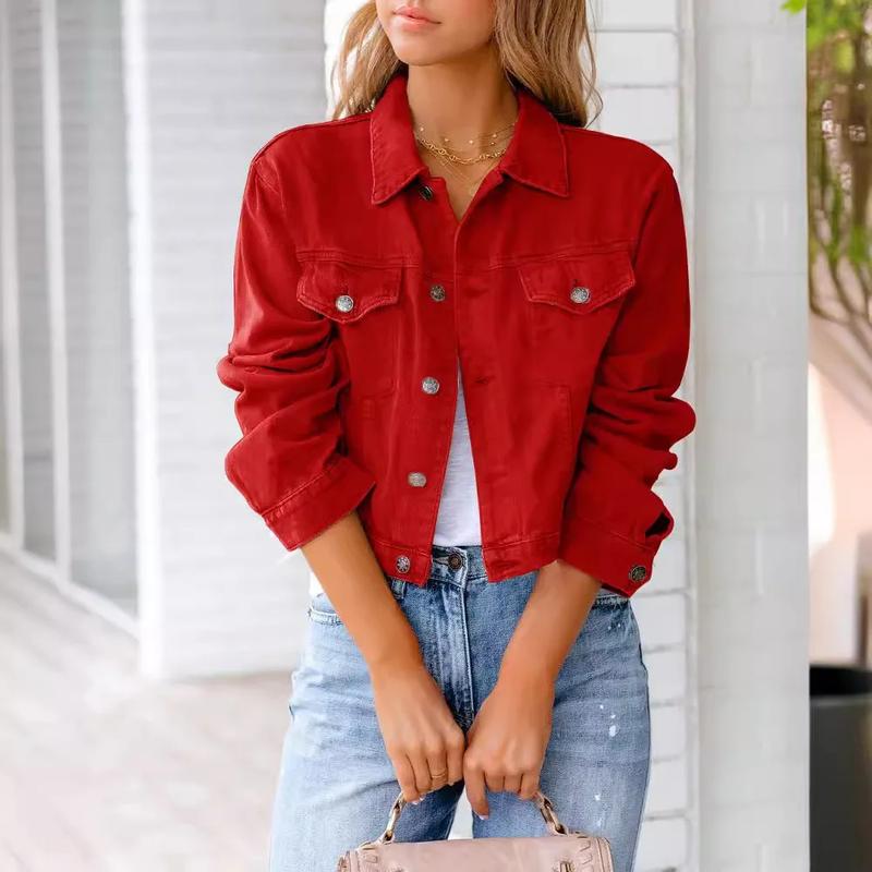Women's Clothing Spring Summer New Denim Jacket Long-sleeved Top Short Slim Coat Solid Color 3