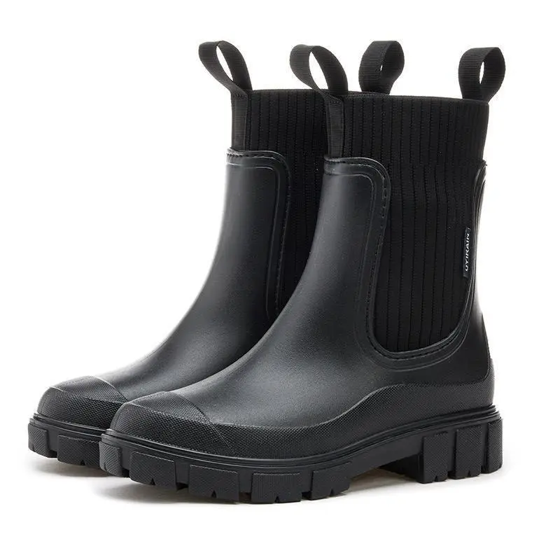 【2025】Boots Shoes Solid Mid Calf Shallow Pvc Round Toe Women's Rain Shoes Rain Boots Platform Women Waterproof Boots Markdown Sale