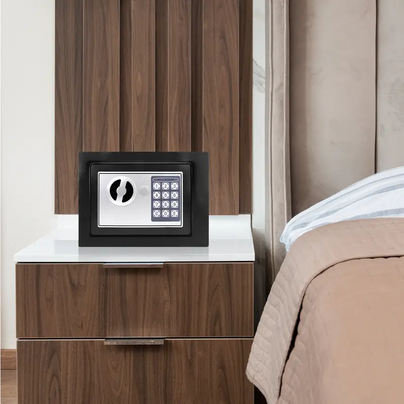 Home Digital Safe Electronic Cash Boxes Cabinet Safes Wall Safe Password with PIN code and Key,Small Safe Money Box Wall Mounted for Home Office Hotel 230mmx170mmx170mm,Steel Construction，Black High Security Home Safe 8