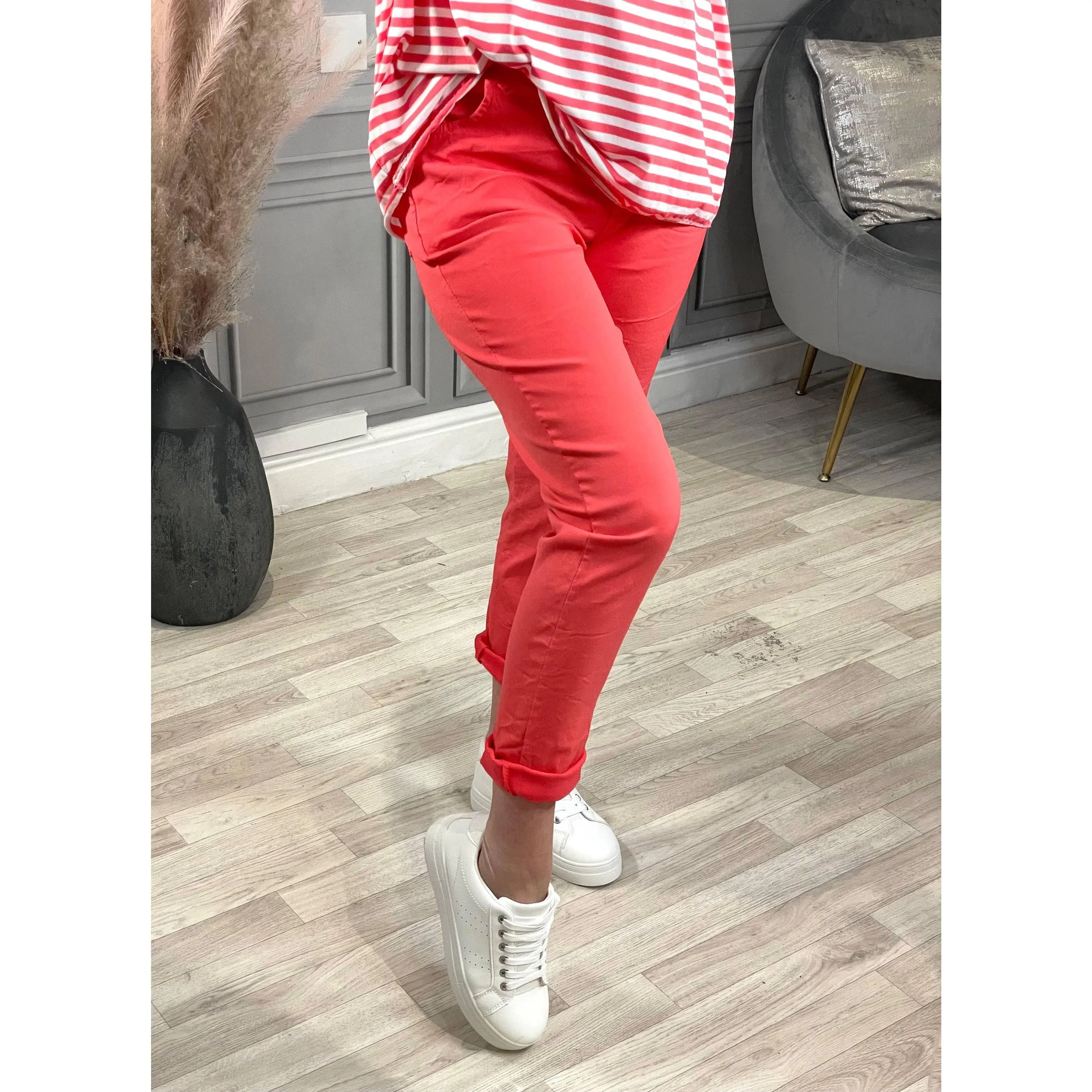 Julia Stretch Magic Trousers Essential Pants regular Curve  size 8-22  Coral
