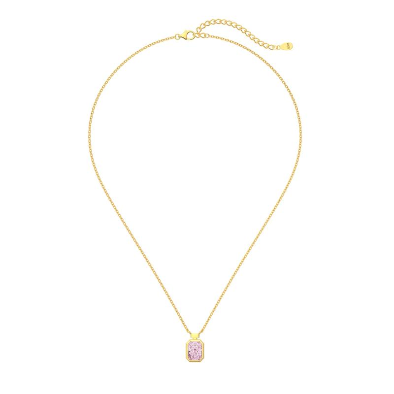 Gold Rectangular Pendant Necklace with Zirconia Stone - 925 Silver 4