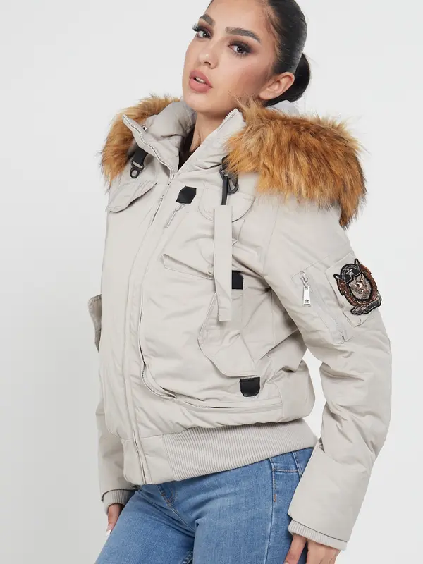 Love Sunshine Women's  Bomber Para Jacket with Faux Fur on Hood Fabric Fashion Winter Womenswear Coats Fits Tops Lady 2