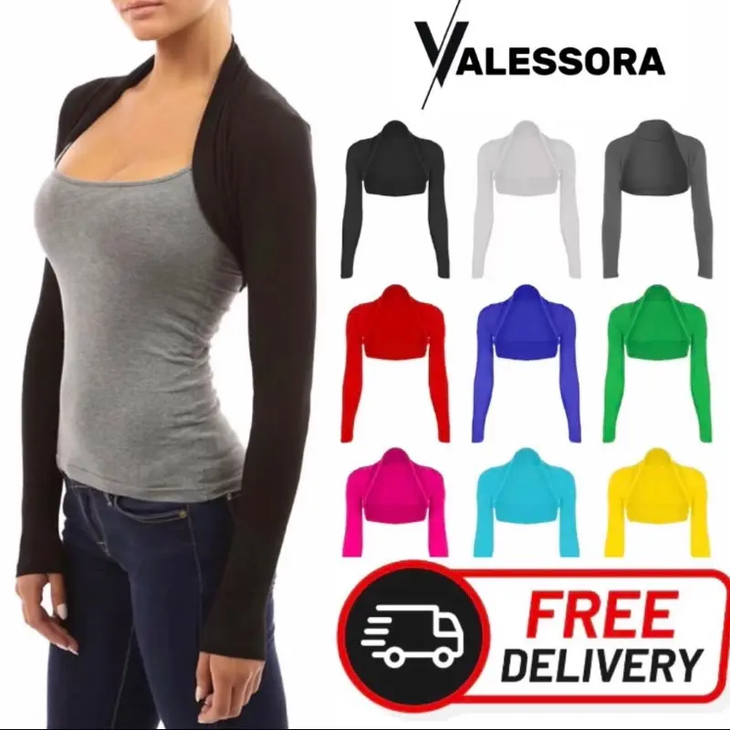 Ladies Plain Bolero Shrug with Long Sleeves and Cropped Cardigan Top for Women, UK Size 8-22 - Womenswear, Coats