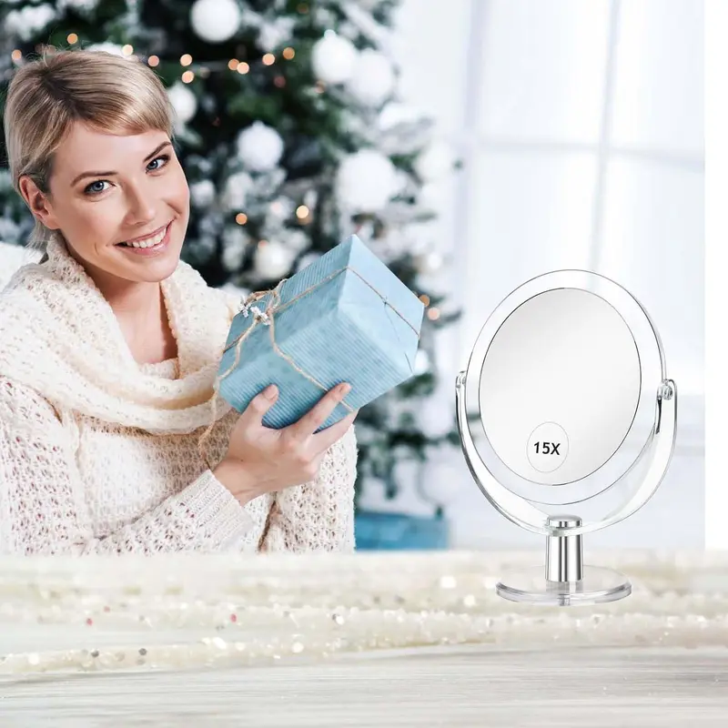 Makeup Mirror with Stand, 1X/15X Magnification Double Sided 360 Degree Swivel Magnifying Mirror, 6.25 Inch Portable Table Desk Counter top Mirror Bathroom Shaving Mirror 6