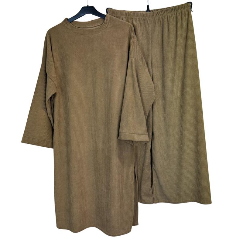 Ladies Corduroy Coord Set - Long Top and Wide Trousers, One Size UK8-16 - Womenswear [030] 3
