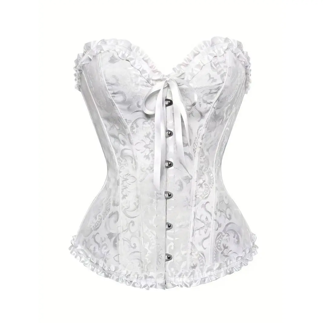 Sexy White Floral Corset With Lace-Up Back For Women - Enhance Your Figure And Confidence