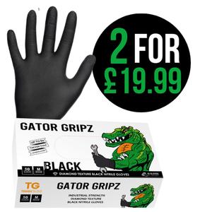 2 Boxes of Gator Gripz Black Limited Edition by Tough Glove - 100 Gloves Total - 10 Mil Thick Super Strong Nitrile Gloves