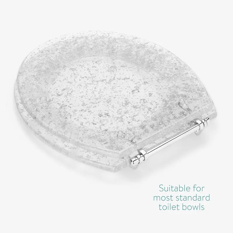 with shiny silver glitter - toilet seat with shiny glitter/chrome hinges 4