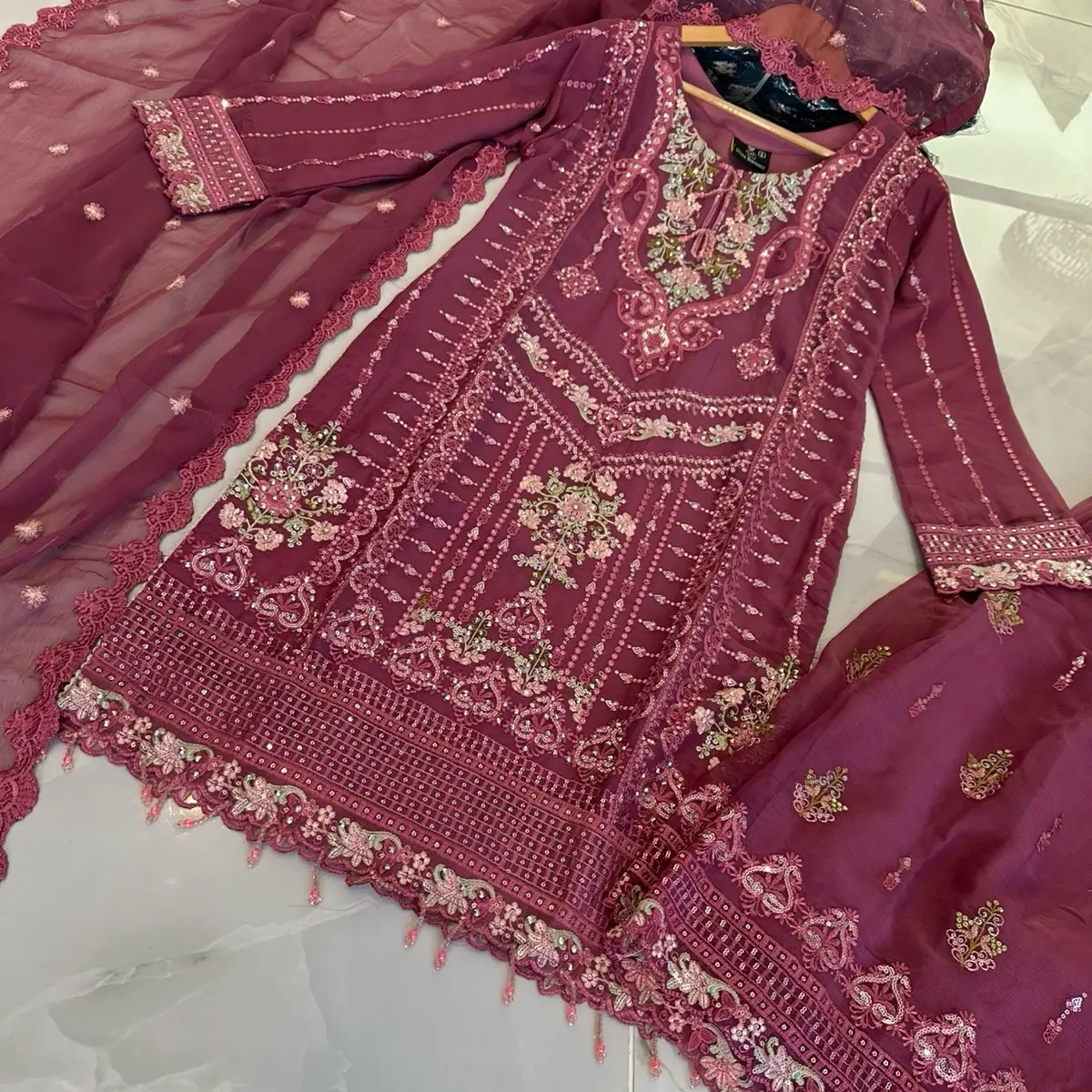 Stunning new chiffon Plazo outfit with embroidery work chiffon