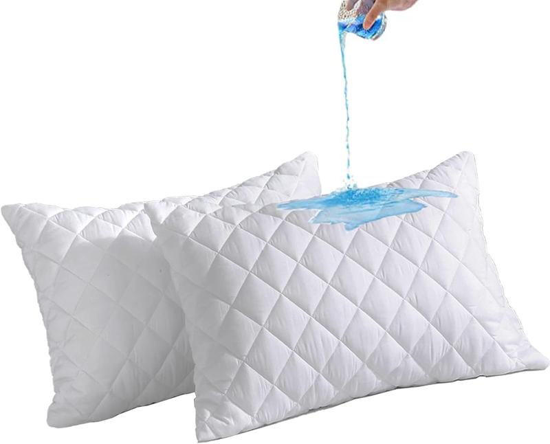 Pack of 4 Zipped Pillow Protector Waterproof Quilted Pillow, White Zippered Bed Pillow Covers Set Quilted Pillowcase, Luxury 100% Microfiber Pillows Encasement Extra Soft, Ant-Allergy & Breathable Comfortable for Bed Protectors Pillow Case (50 x 75 cm) 0