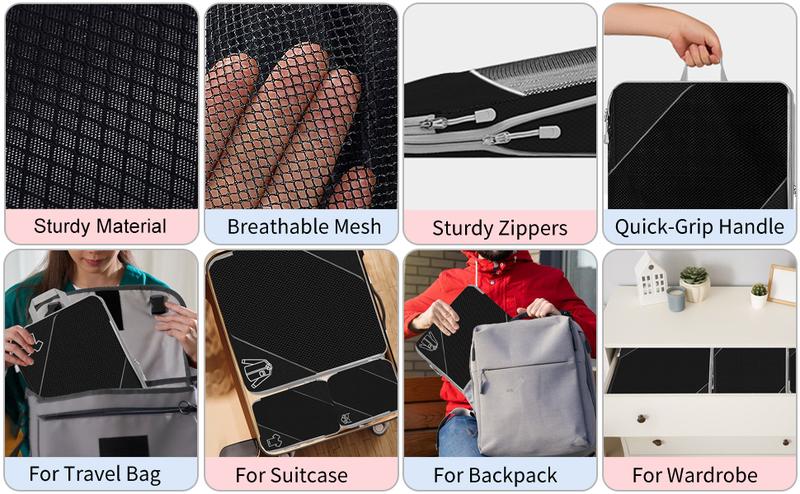 Product Introduction of 6 PCS Compression Packing Cubes for Luggage and Backpack, Black Travel Cubes Organiser Bags Set 1