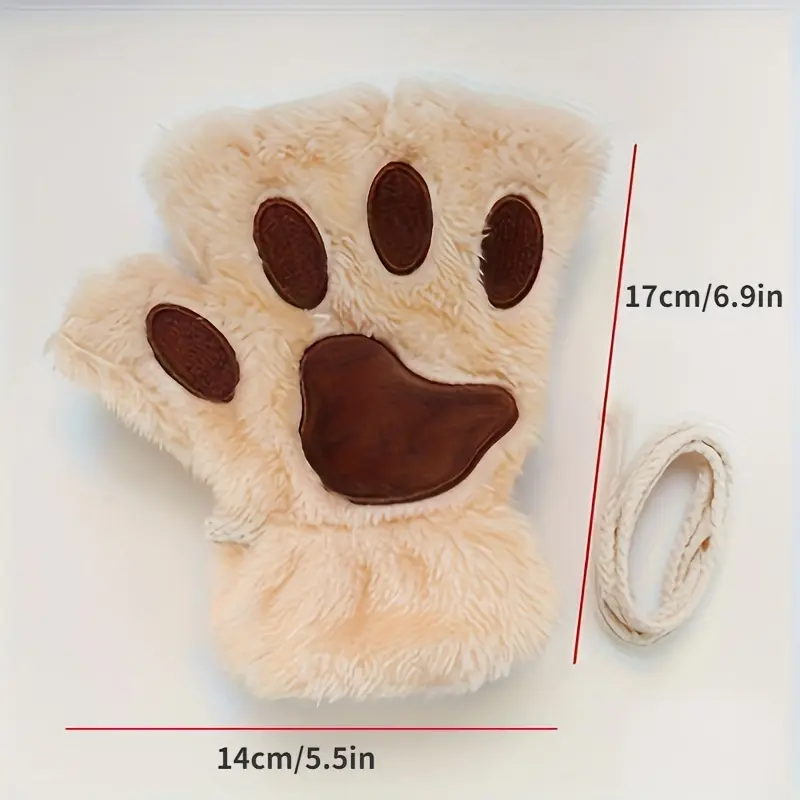 Cozy Plush Half Finger Gloves with Cat Claw Design, Soft and Warm Winter Gloves for Women 6