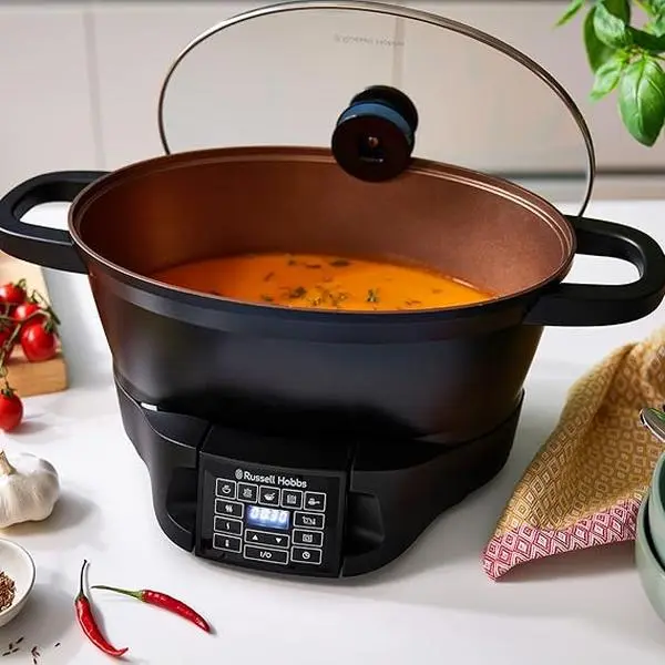 Russell Hobbs Good-to-Go 6.5L Electric Multicooker - 8 Digital functions Sear, Slow Cook, Steam, Boil, Keep warm & Roast, Cast aluminium housing, Glass lid, Dishwasher safe parts, 750W, Black, 28270