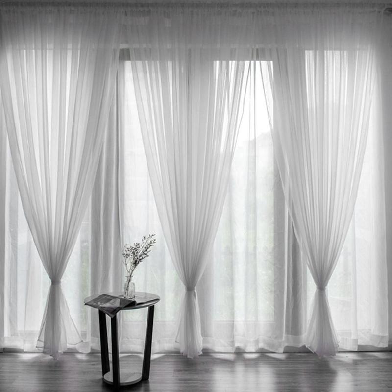 AceHome Sheer Voile Window Curtain Panel Sheer Curtains Net Curtains Privacy Protected Rod Pocket Window Curtains White 2