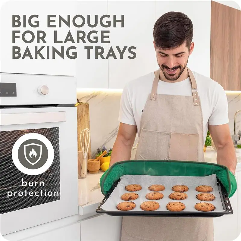 Green Double Oven Gloves | Maximum Heat Resistant Protection | Double Oven Mitt With Silicone Non-slip Design | Machine Washable Thick Oven Glove Home & Kitchen Accessories. Bakeware Cover 5