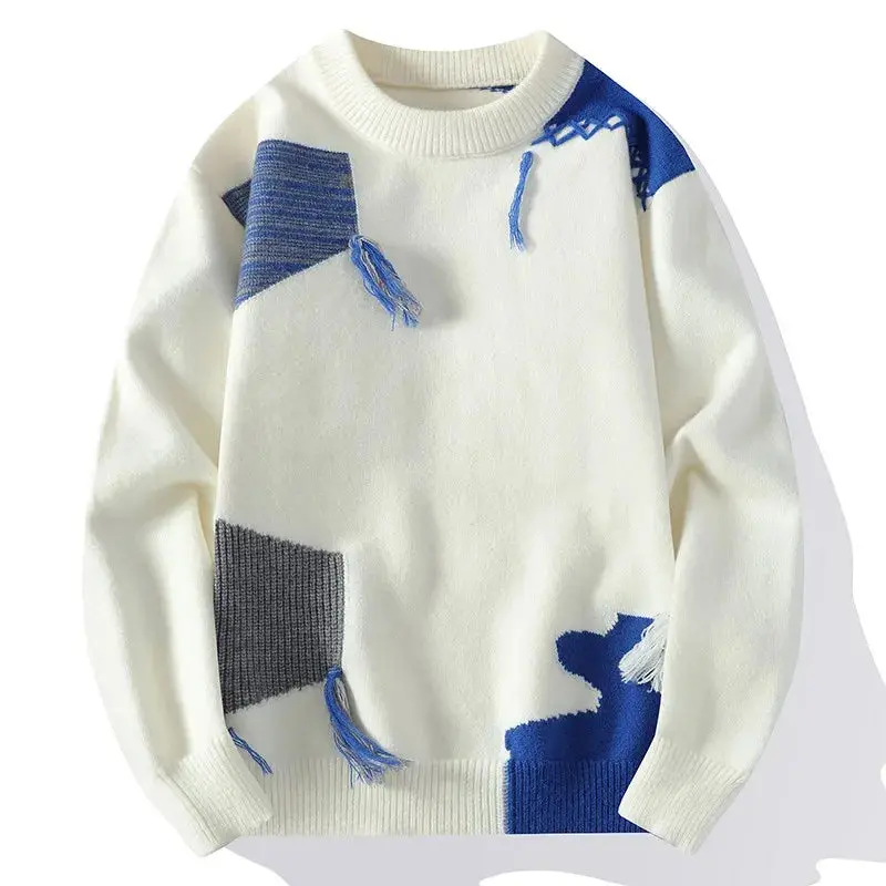 2024 Patchwork Knitted Sweater Trend High Street Autumn Winter Warm Men's Tops Hip-hop Street Clothing Fishing Sports Pullover red coat bonbon jacket Knitwear Menswear Casual Shirt Long Polyester Gamis Long Sleeve