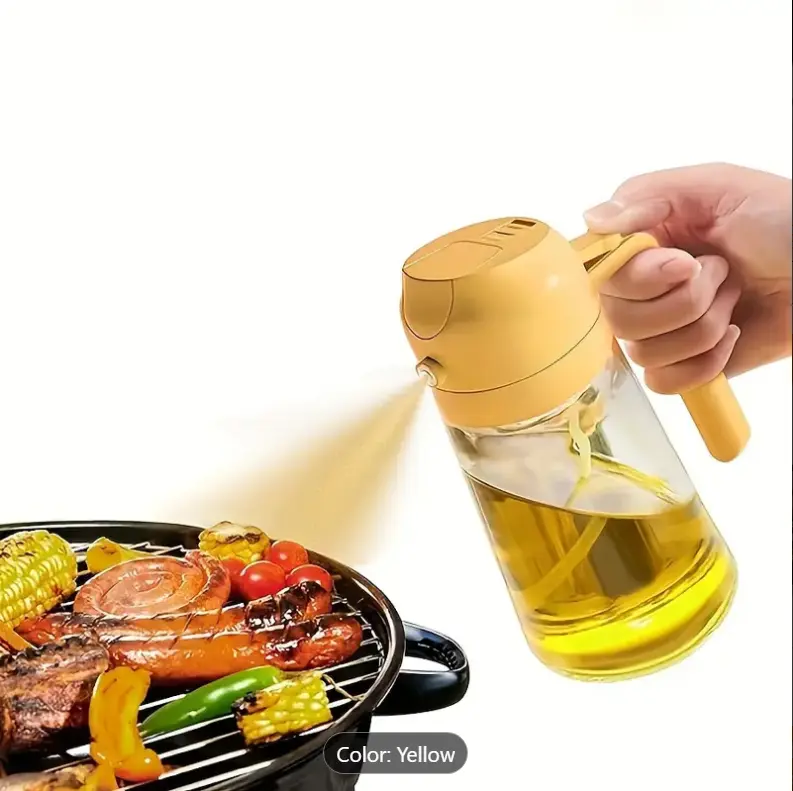 2-in-1 Oil Dispenser & Sprayer Bottle with Mist Function, 470ml Glass Olive Oil Bottle - Perfect for Cooking, Air Fryer, BBQ, Salad, and Baking Kitchen Utensils durable spray type oil  dispenser spray  oil multicoloured spray type