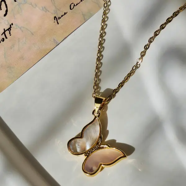 Ethereal Wings Golden Pearl Butterfly Pendant