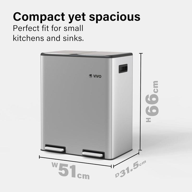 60L Dual Stainless Steel Double Bucket Trash Recycling Rubbish Pedal Bin Bags 6