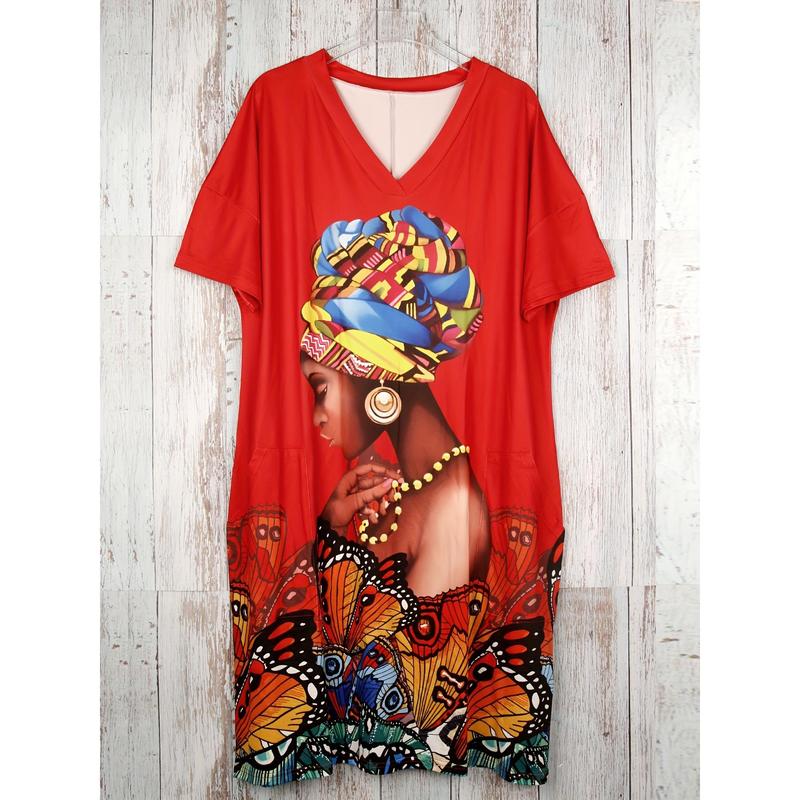 Casual Butterfly Print Patchwork V Neck Straight Dresses(5 colors) Casual Butterfly Print Patchwork V Neck Straight Dresses(5 colors)