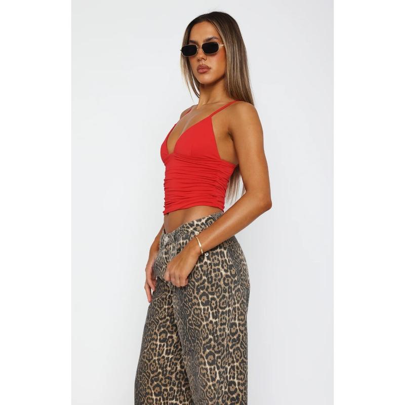 Product Introduction of Women's Solid Backless Ruched Crop Cami Top, Classy Going Out Tops, Casual Adjustable Spaghetti Strap Sleeveless Top for Summer, Women's Clothing for Beach Holiday, Tops for Women, Club L Sizing UK, Weekday Fitted Top 17
