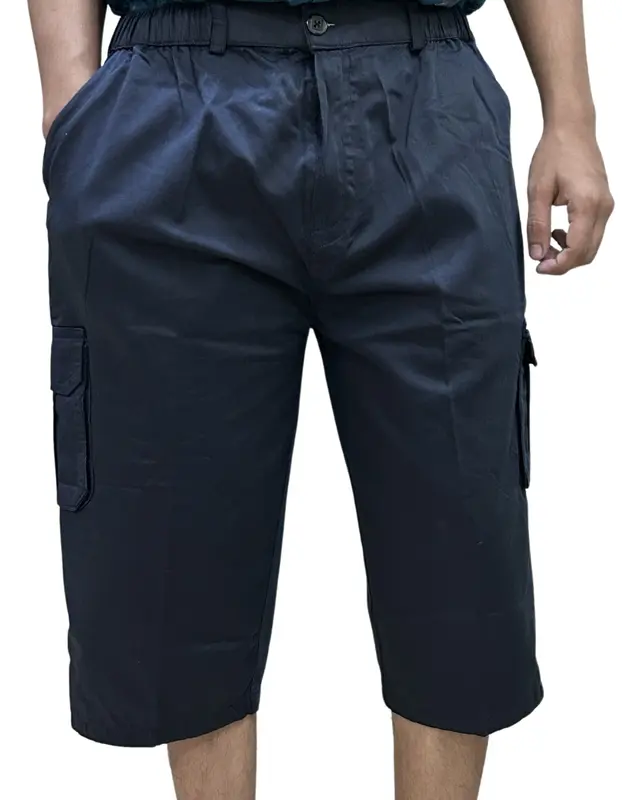 Mens 3/4 Cargo Shorts Elasticated Waist Modest Wear Three Quarter Below Knee Long Multi Pockets Pants. Plain Casual 6