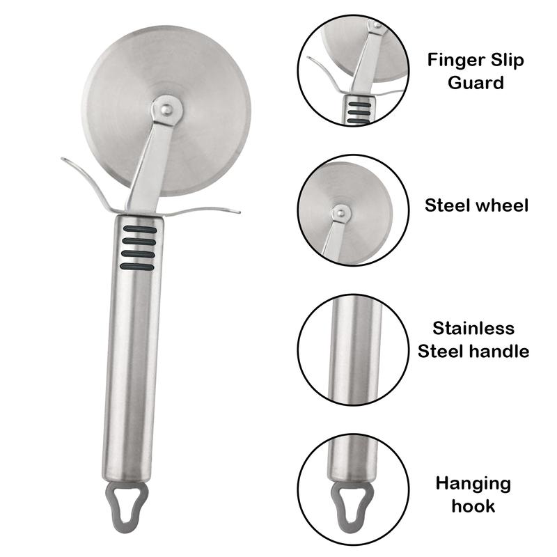 AEX Stainless Steel Pizza Cutter - Heavy Duty Kitchen Utensil Pasta Slicer Blade Thick Cheese Knives 9