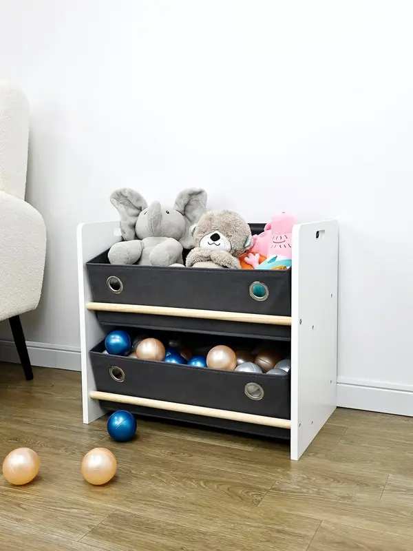 spot on dealz Kids Home 2 Basket Storage Cabinet - Toy Organizer, Clothes Storage, Bookshelf, Multi-Purpose Furniture for Kids’ Room, Nursery, Playroom, and Living Room 2