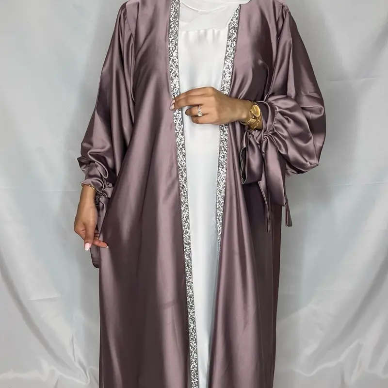 Layan Satin 3 Pcs Abaya Set- Women's Satin Tie Sleeve Abaya With Hijab, 3 Pcs Abaya Set, Abaya for Women, Muslim Clothes, Modest Outfits 6