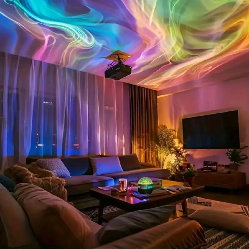 USB Powered Aurora Projector Night Light, 7 Color Changing LED Projector Lamp with Remote Control, Decorative Light for Bedroom, Living Room, Party 1