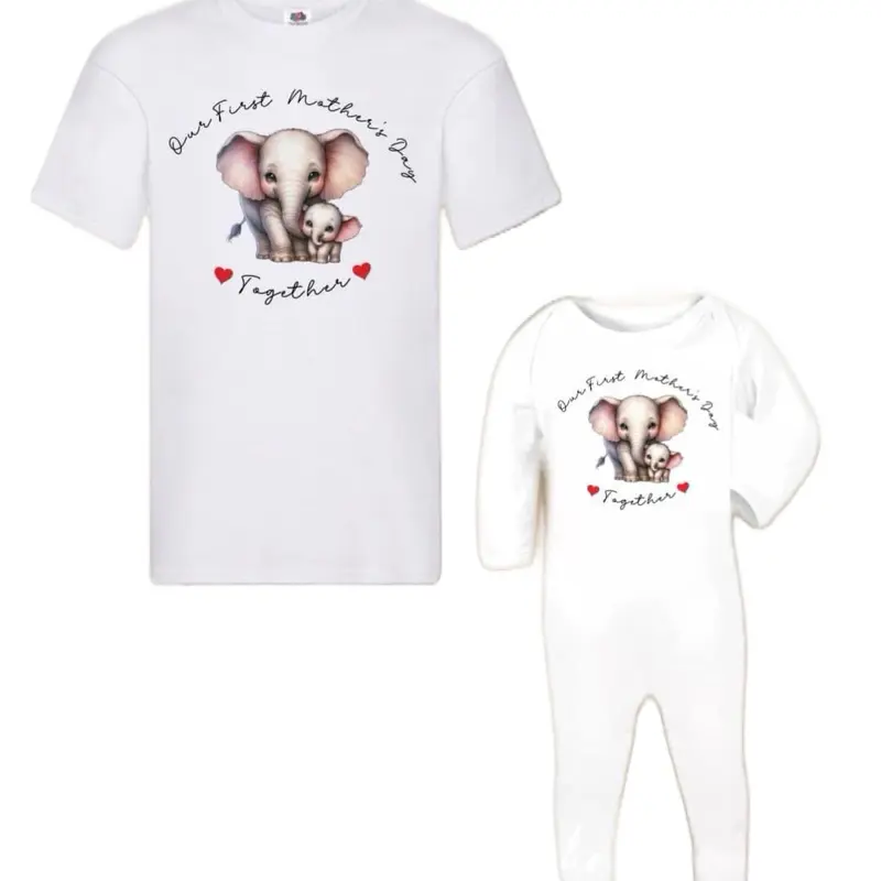 Personalized Mother's Day Gift Set - T-Shirt and Sleepsuit for Mother and Baby