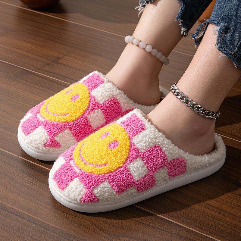 Women Cute Cartoon Smiling Face Fabric Slippers, Thick Sole, Anti-Slip, Warm For Fall/Winter, Couple Slippers, Halloween,Winter Keep Warm Home Slippers, Comfy Soft Sole Closed Toe Bedroom Shoes 4