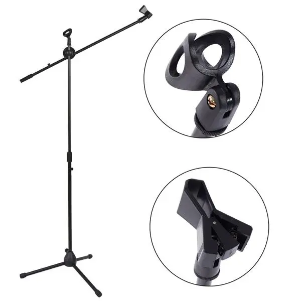 Glarry FS-002 Folding Type Tripod Boom Microphone Mic Stand , Tripod Microphone Stand Boom Arm Floor Mic Stand Portable with Carrying Bag for Singing Performance Wedding Stage Meeting Live, Accessories Adjustable, Black