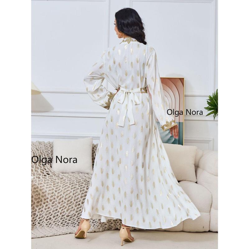 OLGA NORA ON1425ON Long Length Home Robe White Gold Plated Elegant V-neck Dress for 5'4-5'9 regular sleeve casual abaya  lover 8