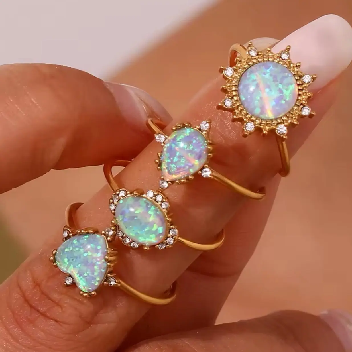 Opal Ring in Stainless Steel - Waterproof and Tarnish Free