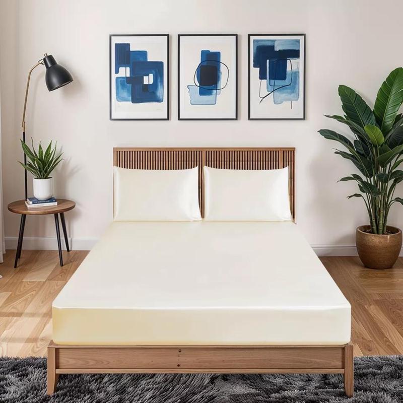 3Pcs Luxury Silk Satin Fitted Sheet Set – 40cm Deep Pocket Mattress Cover + Pillowcases (Single/Double/King) 6