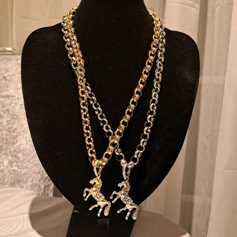 horse pendant on medium weight belcher chain gold or silver plated available stainless Steel 24inc length 7