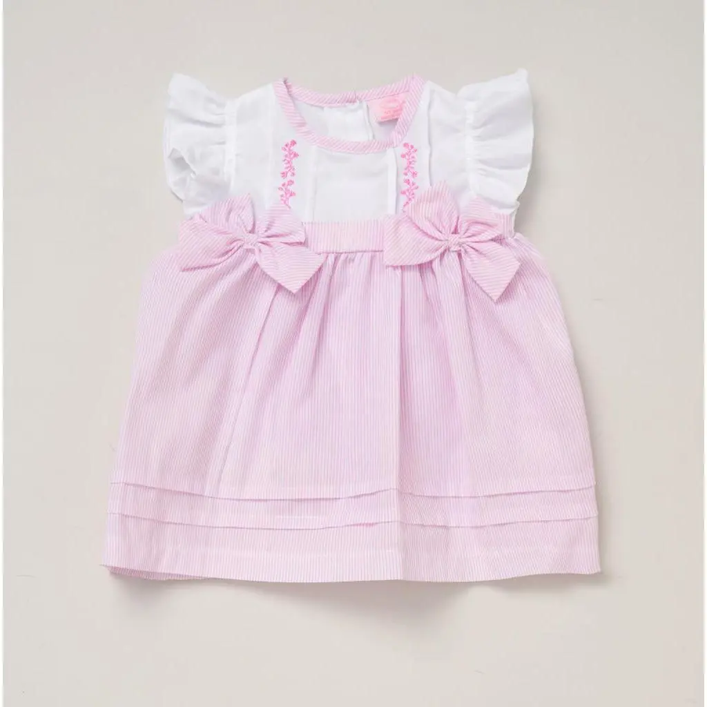 Pink Bow Stripe Dress Set
