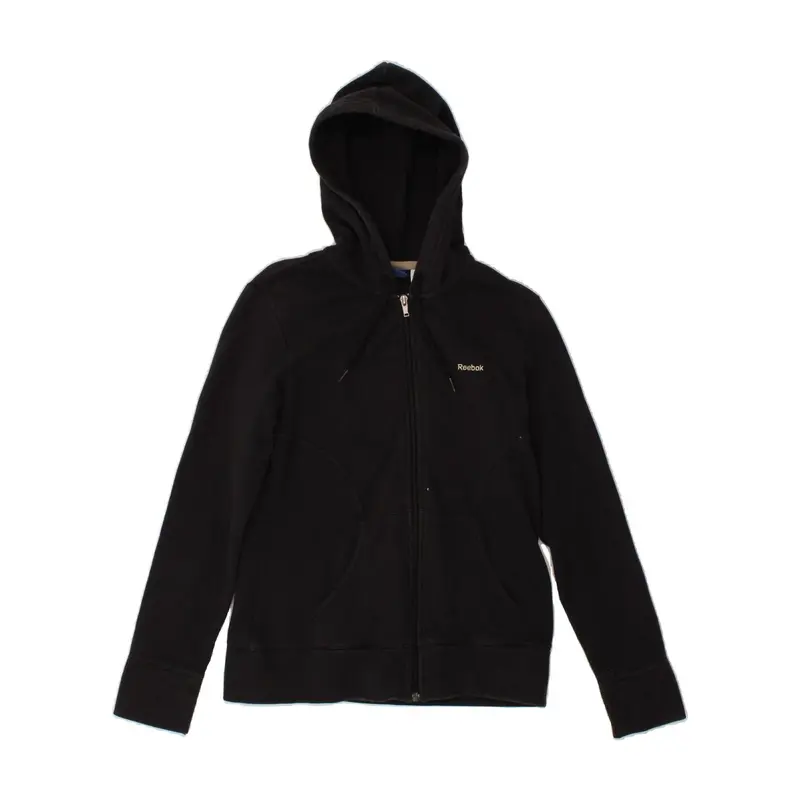 Pre-Owned Vintage REEBOK Womens Zip Hoodie Sweater UK 10 Small Black Cotton 0